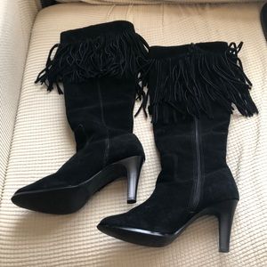 Black suede fringe boots worn once!